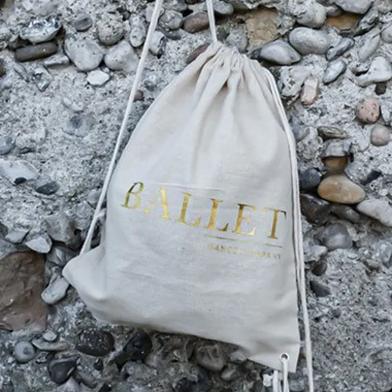 Hør rygsæk/mulepose med guld BALLET skrift