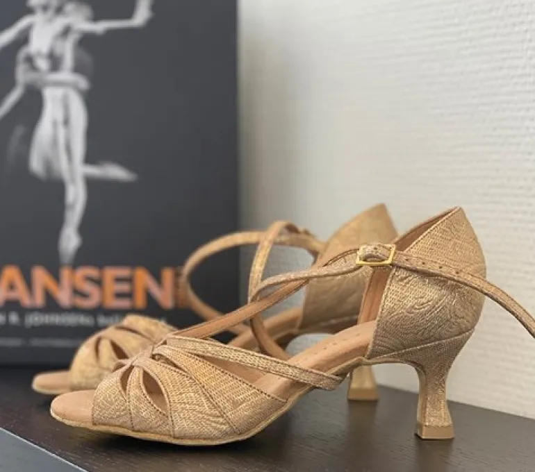 Lys guld brokade dansesko 5 cm hæl Rummos