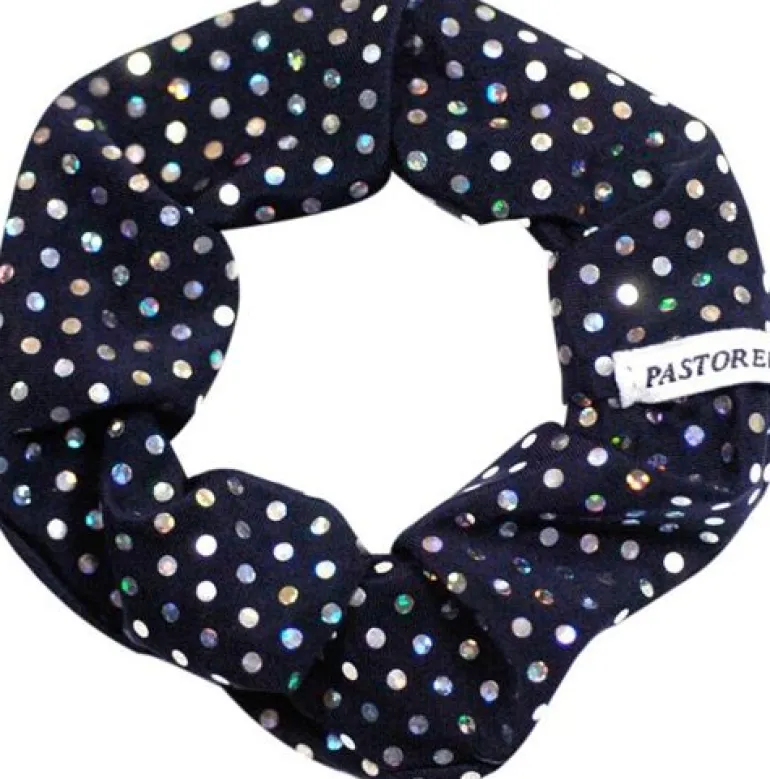 Mørkeblå hårelastik med trykte palietter