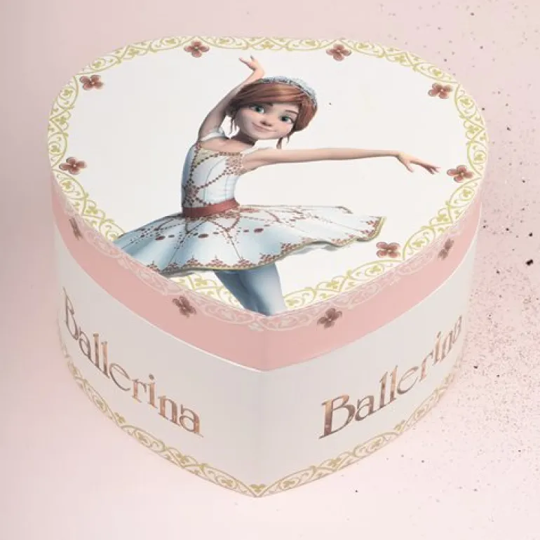 Smykkeskrin i hjerteform med Ballerina og musik